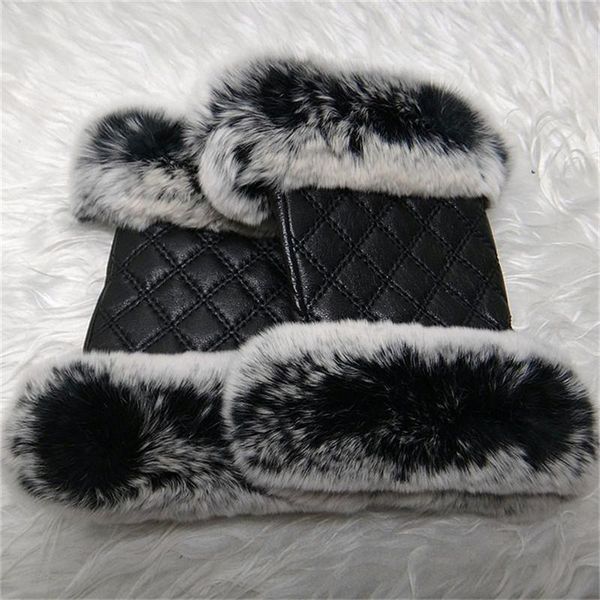 

five fingers gloves winter fashion black half finger genuine leather sheepskin fur fingerless mouth, Blue;gray