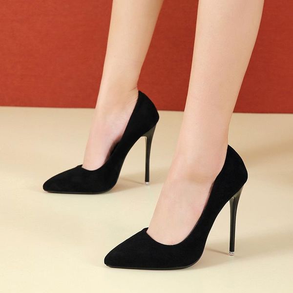 

dress shoes 2022 autumn fashtion stiletto high heels women's elegant pointed head comfortable pu leather wedding 43, Black