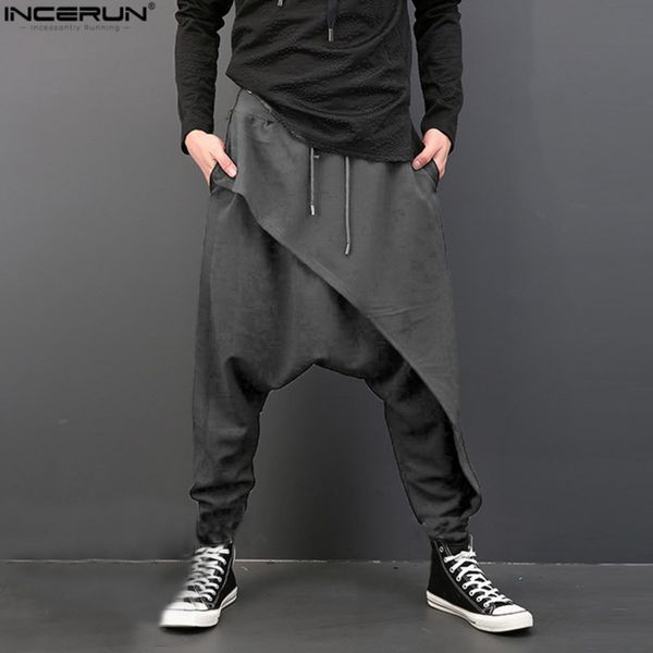 

pants men harem 2020 baggy joggers pants men casual drop crotch loose harem sweatpants streetwear fashion punk style trousers c0222, Black