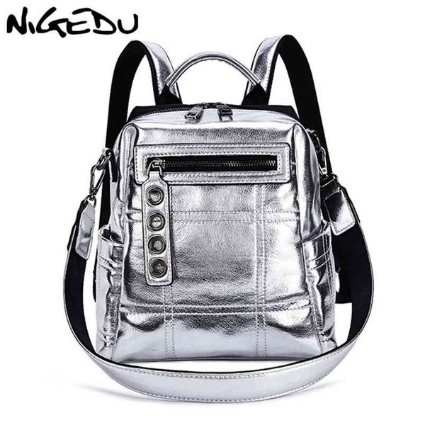 

nigedu glitter backpack women shoulder bag multifunction backpacks for teenage girls schoolbag female rucksack travel bag silver 210922