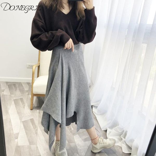 

skirts 2021 autumn and winter korean version of the irregular knit skirt chic asymmetric retro large umbrella, Black