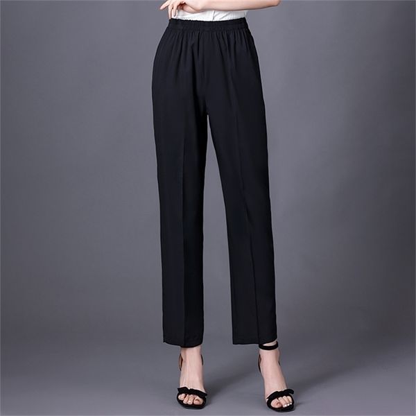 

10 colors summer women pencil pants high waist casual stretch straight female black ankle-length trousers 210915, Black;white