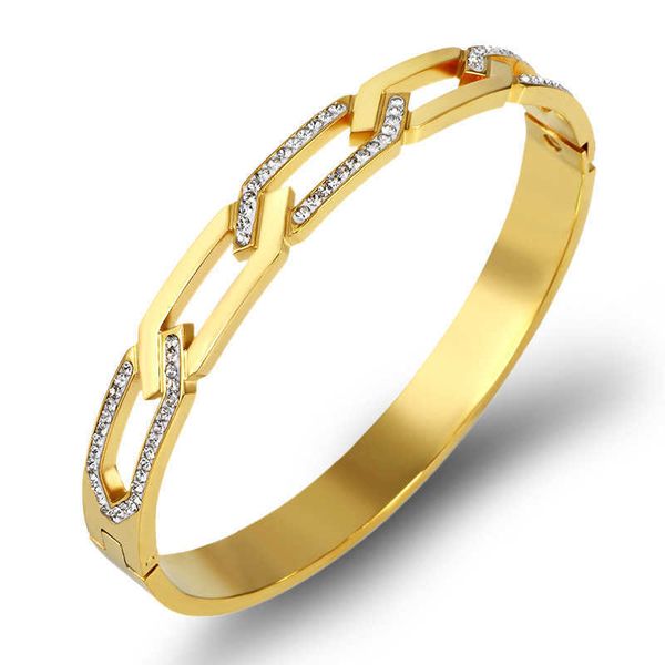 

luxury hollow cross cz crystals bracelets bangles for women men stainless steel bangle jewelry fashion cuff bracelet gifts q0717, Black