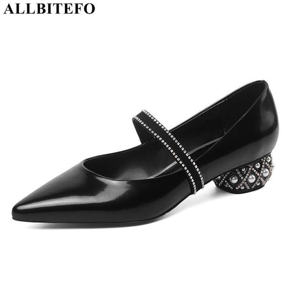 

dress shoes allbitefo natural genuine leather women heels fashion cow high heel kitten talons hauts femme, Black
