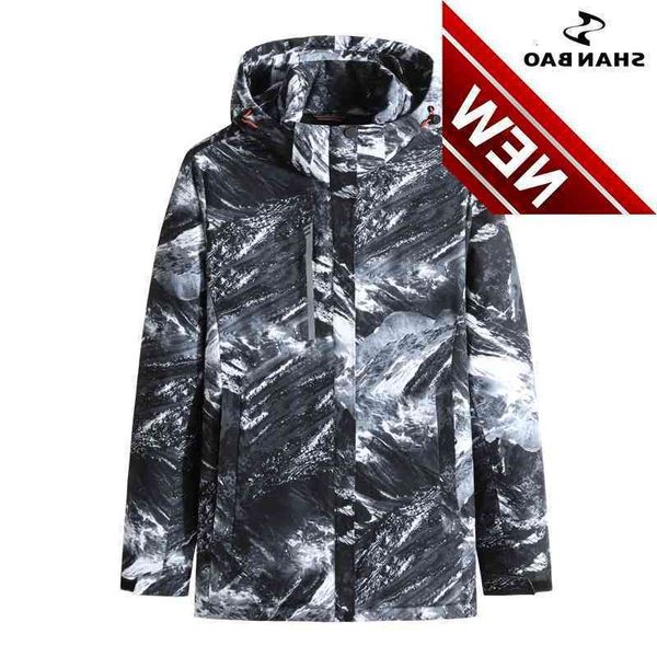 

shan bao 2021 winter brand camouflage snow mountain thick warm hooded down jacket classic men's loose, Black