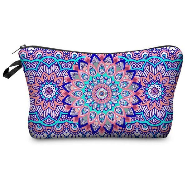 

polyester digital printing women's cosmetic bag mandala pattern hand bag storage travel makeup bags toiletrtry kits portable