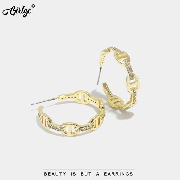 

girlgo hollow round chain ring hoop earrings for wemon 2021 gold color copper metal statement earring gothic party gifts jewelry, Golden;silver