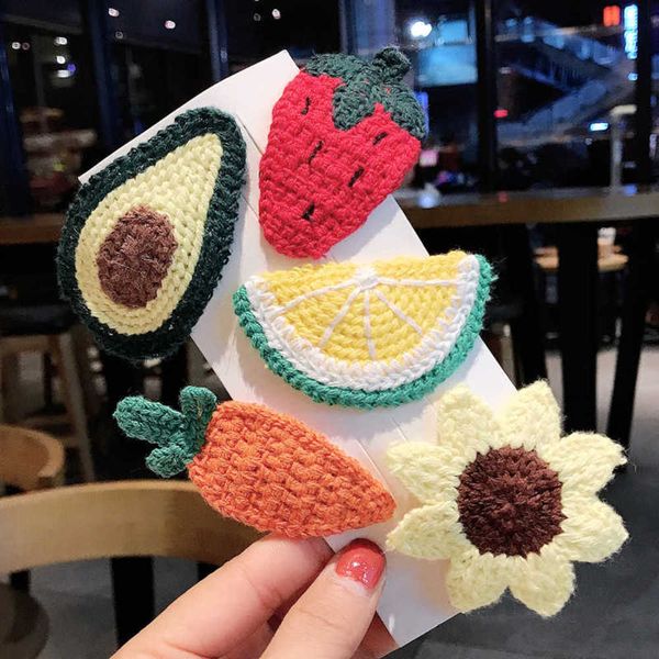 

2021 fashion baby jewelry wool knitting fruit headdress princess lovely hairpin side clip, Red;brown
