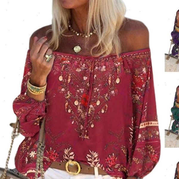 

s 3xl women vintage lacing stitching off shoulder floral print string blouse shirt female clothing plus size women blouse, White