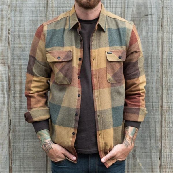 

jacket men spring autumn men's plaid patchwork blouse jacket long sleeve block pocket button male shirts blouses coat 2021, White;black
