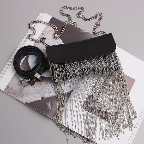 

luxury long tassel fanny packs women brand design pu leather waist belt with phone bag detachable chain crossbody shoulder bag