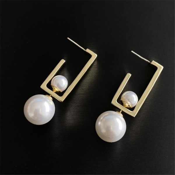 

dangle & chandelier korean luxury white simulated pearl rectangle earrings for women elegant daily fashion jewelry, Silver