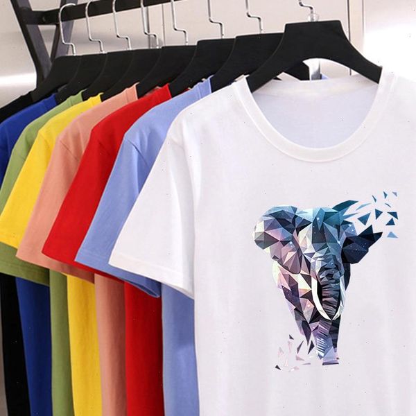 

creativity graphic elephant print short sleeve t shirt exquisite fashion female t shirt casual o neck large size tshirt, White