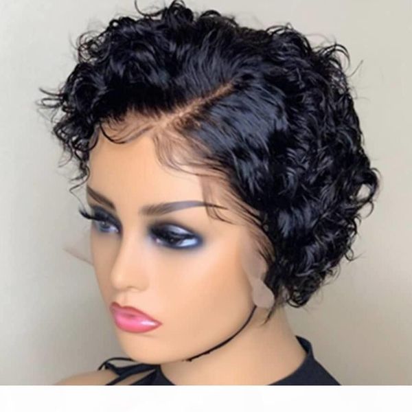 

short lace front wigs pixie cut wig brazilian remy hair 150% glueless lace front human hair wigs pre plucked full lace hair wig, Black;brown