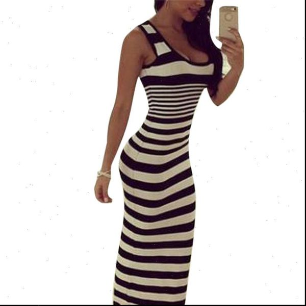 

2021 women bodycon long dresses sleeveless plus size dresses summer striped vintage skinny party maxi dress vestidos 3xl, Black