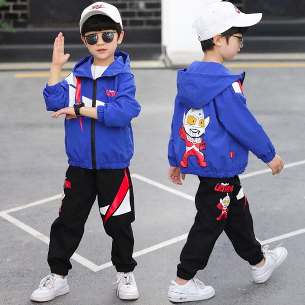 

suit spring korean and 2021 autumn boys' version new cuhk leisure sports two piece set of fashionable cartoon children's wear, White