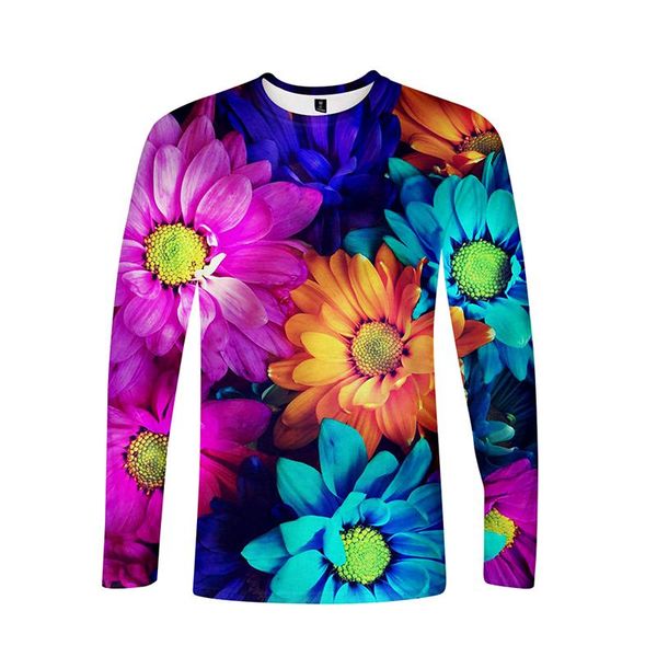 

men's t-shirts colorful flower fashion 3d t shirts costume men women t-shirt long sleeve o-neck tee shirt harajuku sweatshirts, White;black