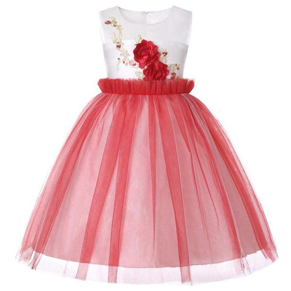 

girl's dresses 2021 kids girls elegant wedding flower girl dress princess party pageant formal long sleeveless lace tulle clothing, Red;yellow