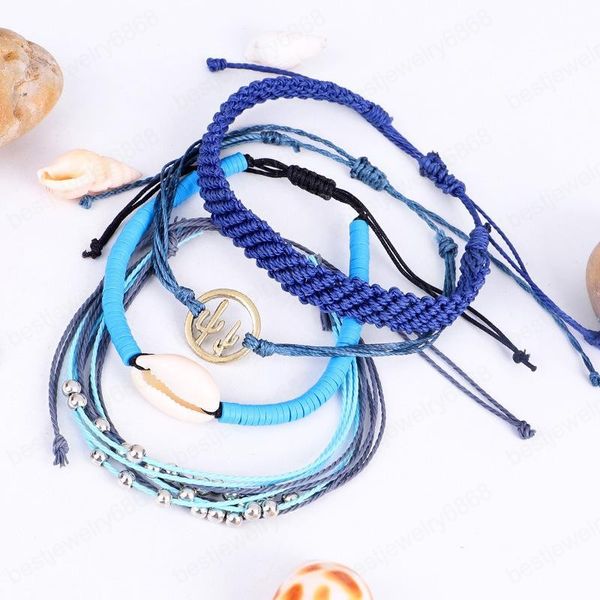 Bohemian Anklet Shell Cacto Arroz Bead Pulseira Pulseira Para As Mulheres Homens Jóias Ajustável Artesanal Corda Corda Braceletes