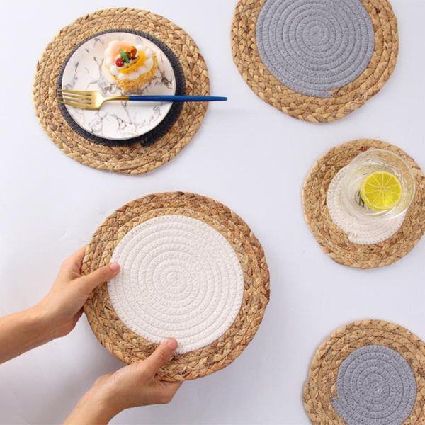 

mats & pads handmade straw and cotton rope woven placemats thickened non-slip table decor pad coffee tea insulation placemat