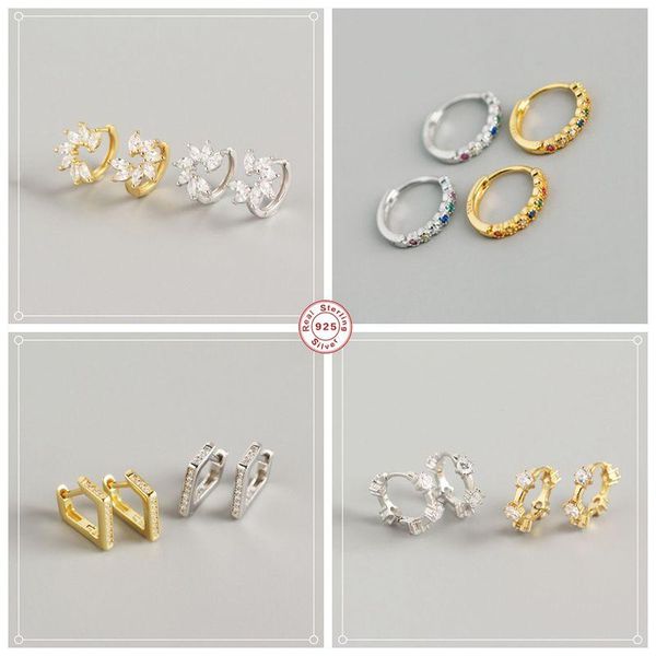 

hoop & huggie gs 925 sterling silver earring women lover ins daisy floral bling earrings for wedding engagement party fine jewelry, Golden;silver