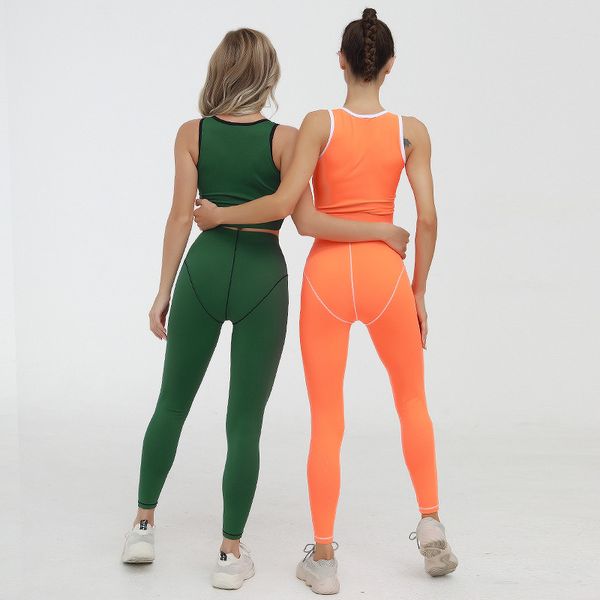 

workout clothes for women yoga set front zip bras contrasting color stitching yoga clothing sports fitness suit two-piece set, White;red