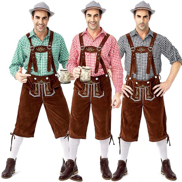 

2021 new germany oktoberfest bavaria traditional costumes men shirt+overall cosplay role-play set festival cow boy medieval clothing nx86, Black