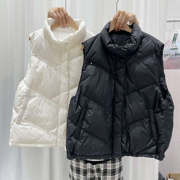 

down jacket women's white duck down vest stand collar solid color autumn winter short waistcoat, Black