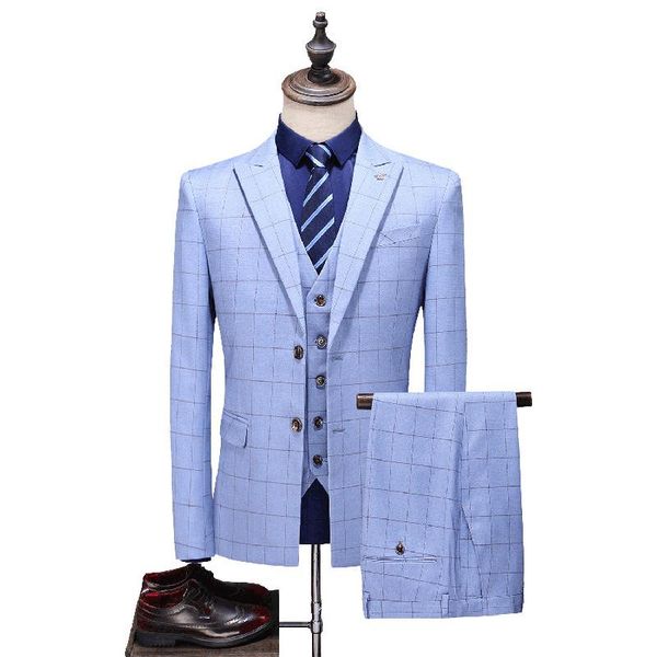 

men's suits & blazers weeding mens business casual plaid dress high end suit 3 piece (blazer+pants+vest) office groom, White;black