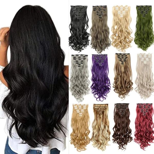 

synthetic wigs kong&li 22 inch 7pcs/set clip in hair wave ins for women, Black