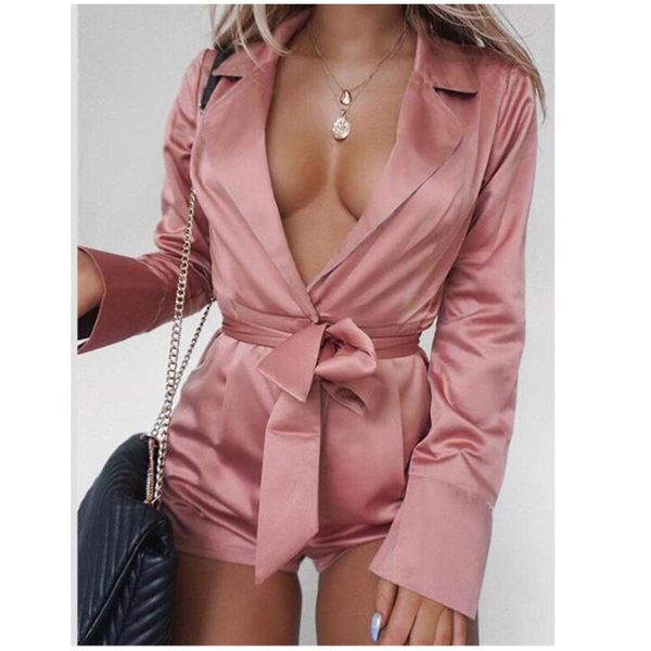 

women's jumpsuits & rompers lapel solid spring shorts pant club women playsuit long sleeve casual autumn party lace up polyester, Black;white