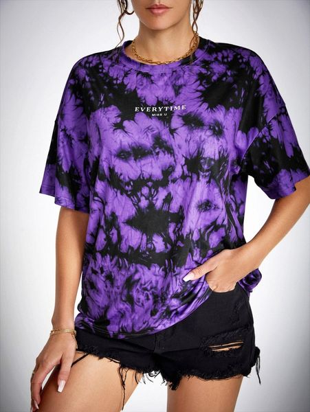 

tall tie dye slogan graphic drop shoulder tee d5zw#, White