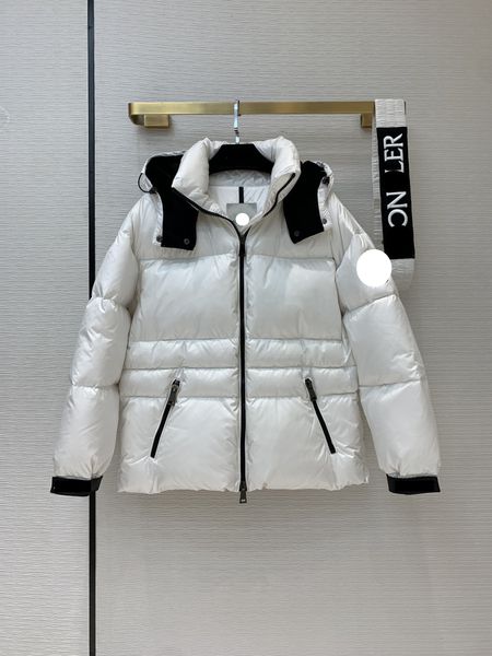 

luxury france women's down jackets designer brand maya short fashion embroidered letters color block zipper hooded jacket, Black