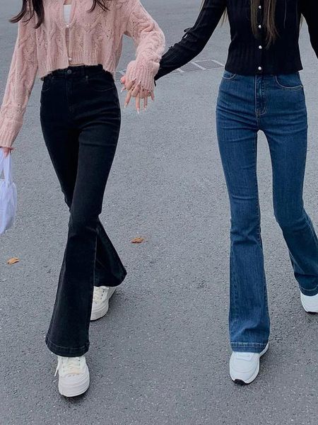 

women's jeans simple high waist slim wide, Blue