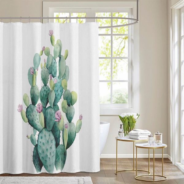 

shower curtains simple and fashionable plant cactus tropical curtain, waterproof mildew proof polyester bathroom curtain