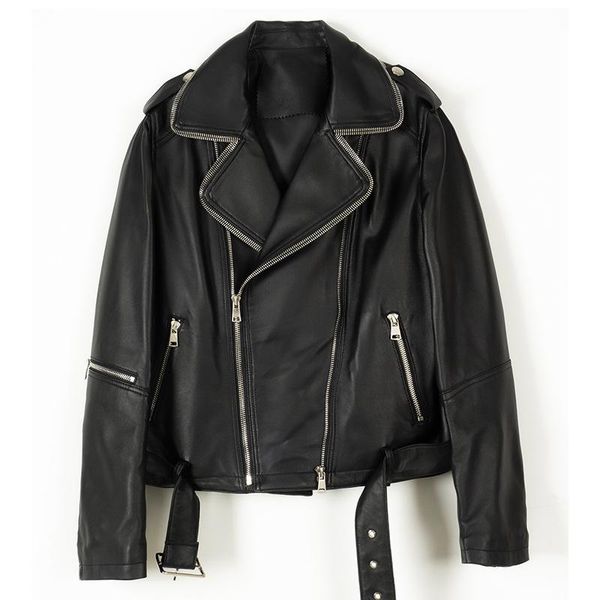 

women's leather & faux autumn genuine jacket women slim female real sheepskin coat motorcycle jackets clothing jaqueta feminina wpy3945, Black