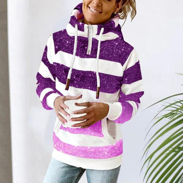 

women's hoodies & sweatshirts 40# striped gradient patchwork hood hoodie women winter warm long-sleeved sweatshirt casual drawstring tu, Black
