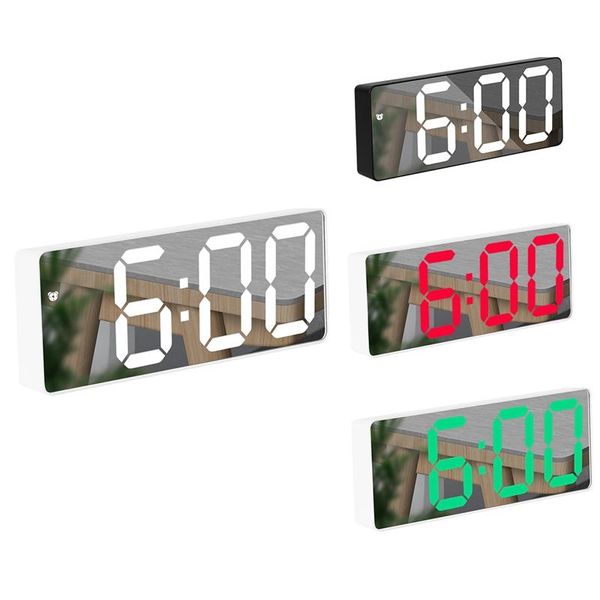 

digital alarm clock bedside red led travel with mirror for bedroom