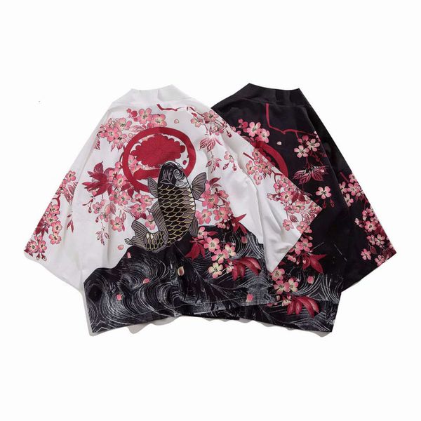 

dresses men's kimono koi personality 7-sleeve shirt daopao, White;black
