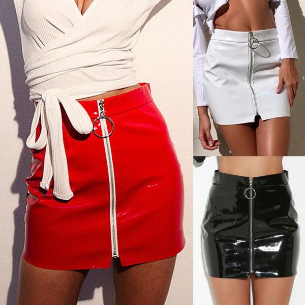 

skirts women's fashion 2021 women brief leather zipper high waist casual sheath short mini skirt mujer faldas saias mulher, Black