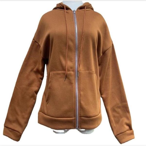 

women's jackets autumn 2021 korean version lovely zip-up jacket women pure color long sleeve catch fleece casual loose zipper hooded sw, Black;brown