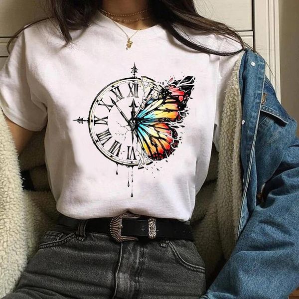 

women t shirt womens graphic butterfly watercolor cute vintage mujer camisetas print clothes lady tees female t-shirt, White