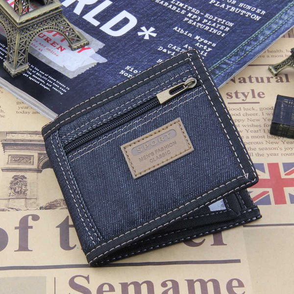 

new vintage denim blue jeans canvas portfolios women/men quality man present for friend short rits coin behind wallets, Red;black
