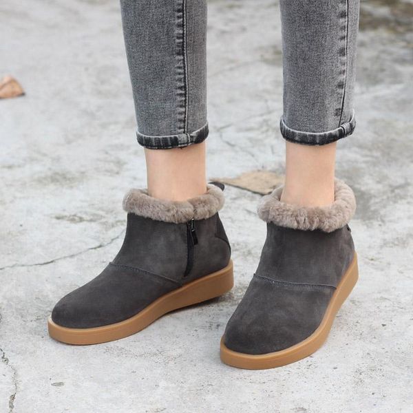 

boots women's winter shoes ankle 2021 genuine leather slip on fur female footwear, Black