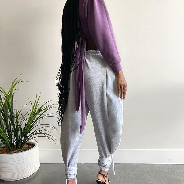 

fashion baggy ankle-tied harem pants joggers women high waist solid loose hip hop street casual sport trousers sweatpants, Black