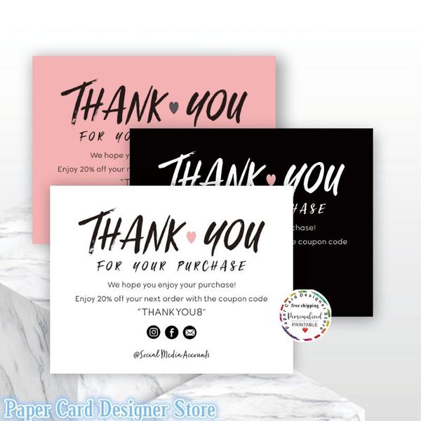 

greeting cards custom business thank you card order inserts template etsy seller online store package social media