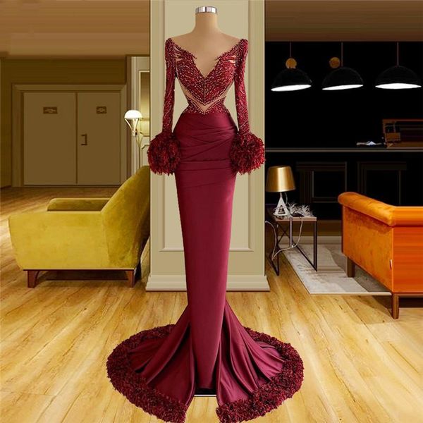 

party dresses 2022 burgundy mermaid evening dress v k lace long sleeve ruffles prom hollow out vestido de novia, White;black