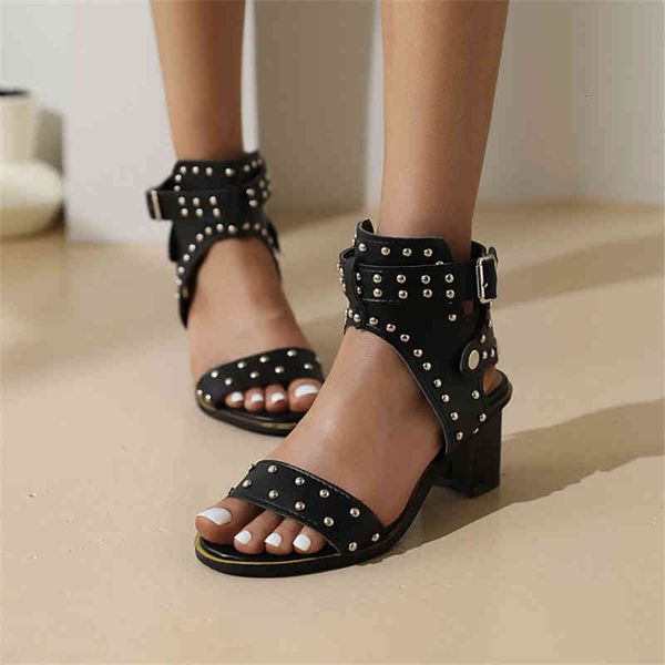 

sandals pxelena plus size 34-44 women rivet gladiator rome punk rock gothic high heels shoes summer lady street black brown 21p3
