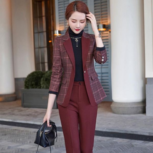Calças de duas peças de mulher de alta qualidade tecido formal uniformes projetos Pantsuits outono inverno mulheres mulheres ternos profissionais blazers trit