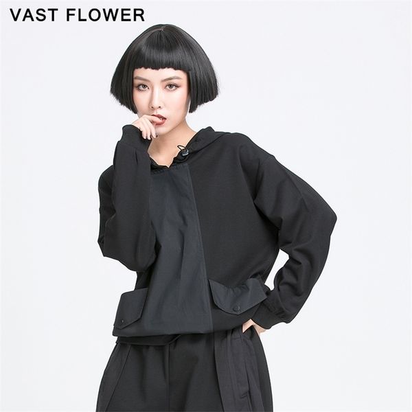 

black patchwork hoodies women sweatshirt new spring autumn hooded long sleeve loose casual fashion pullover women clothes lj201103